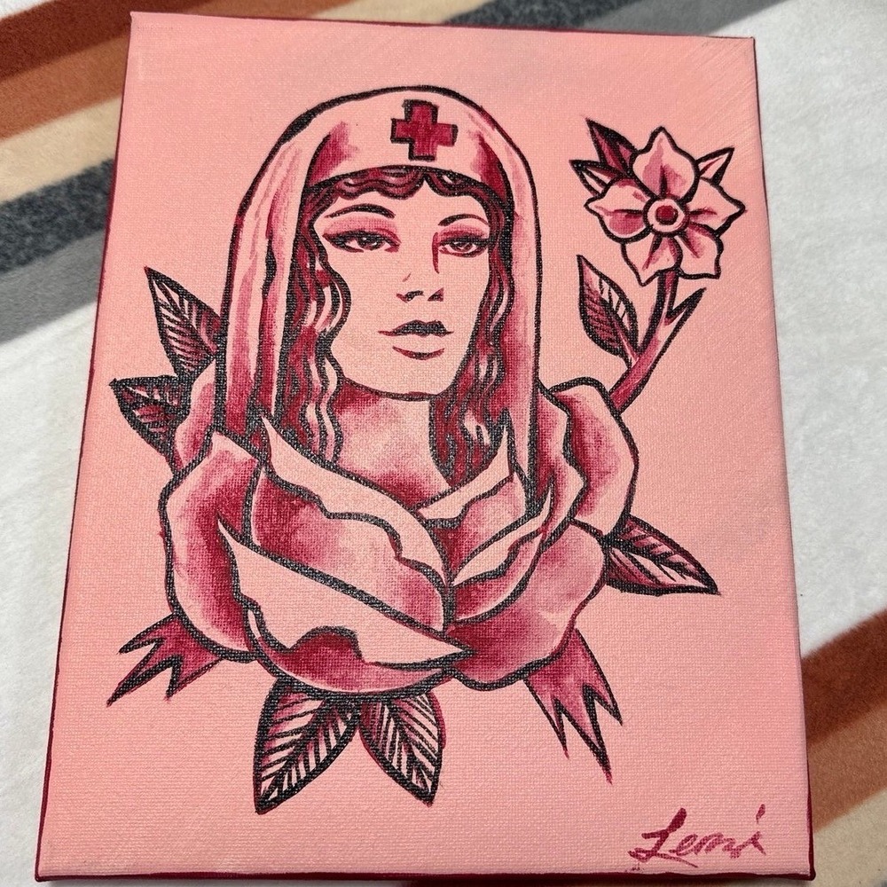 Chad Lenzi Original Art - Red Cross Nurse Rose !  Signed !